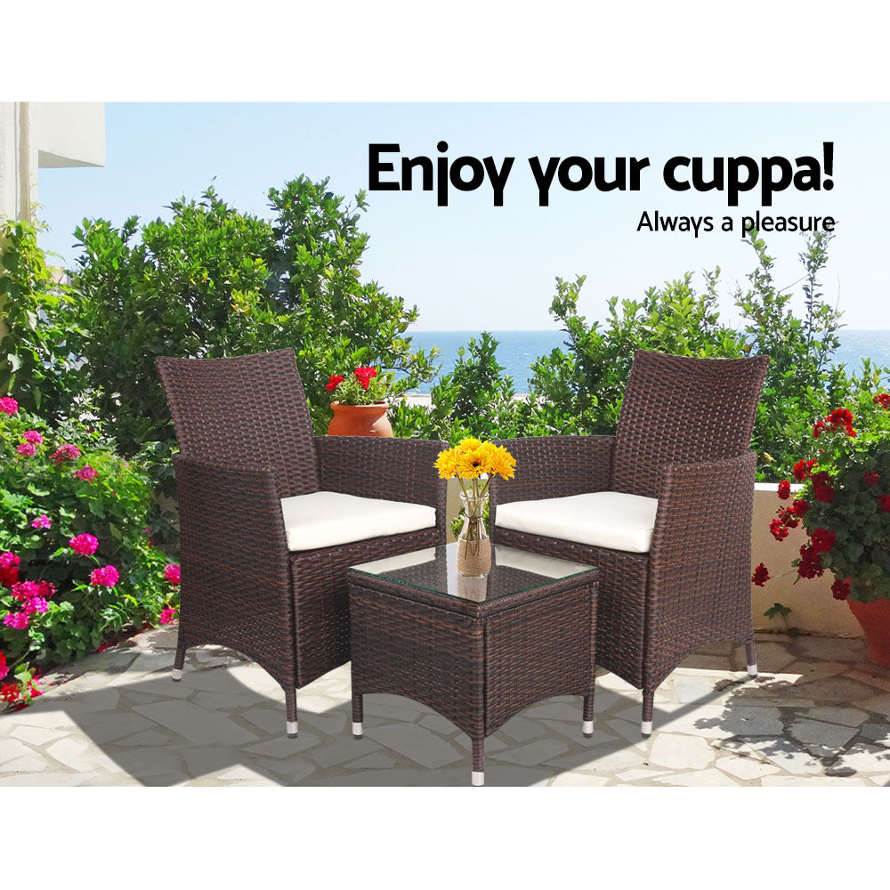 Noah 2-Seater Wicker Furniture 3-Piece Outdoor Setting - Brown