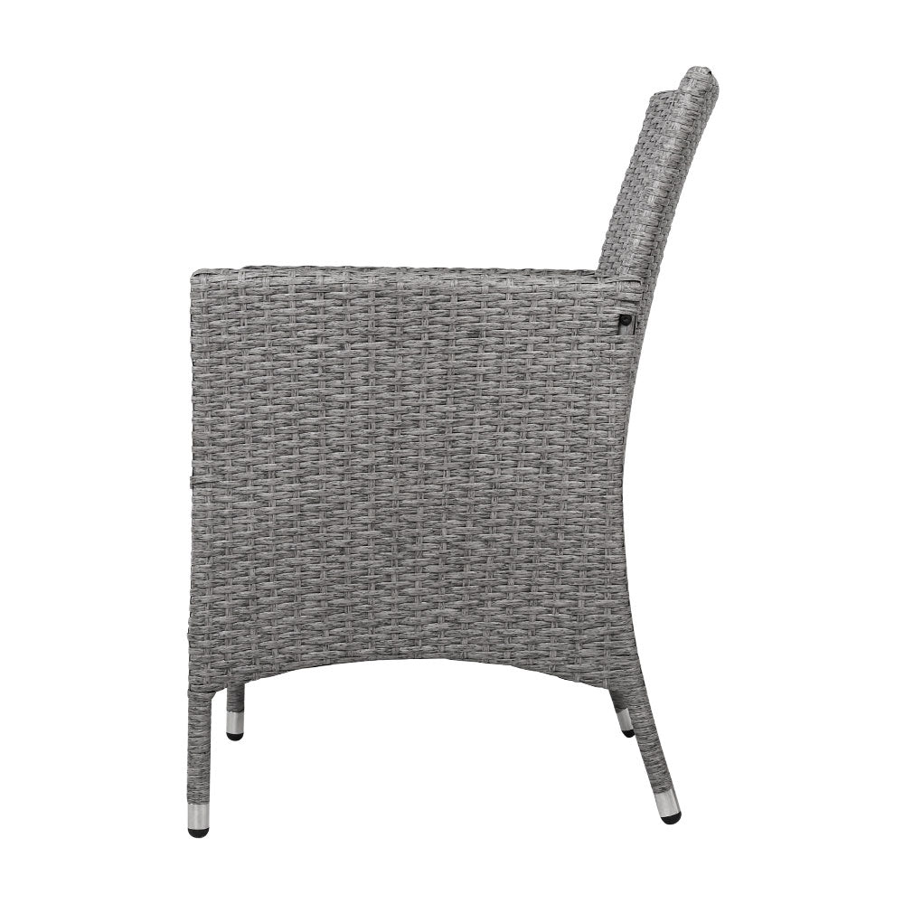 Noah 2-Seater Chair Side Table Furniture 3-Piece Wicker Outdoor - Grey