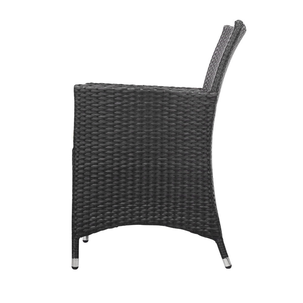 Noah 2-Seater Wicker Furniture 3-Piece Outdoor Setting with Black Tempered Glass - Black