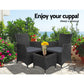 Noah 2-Seater Wicker Furniture 3-Piece Outdoor Setting with Black Tempered Glass - Black