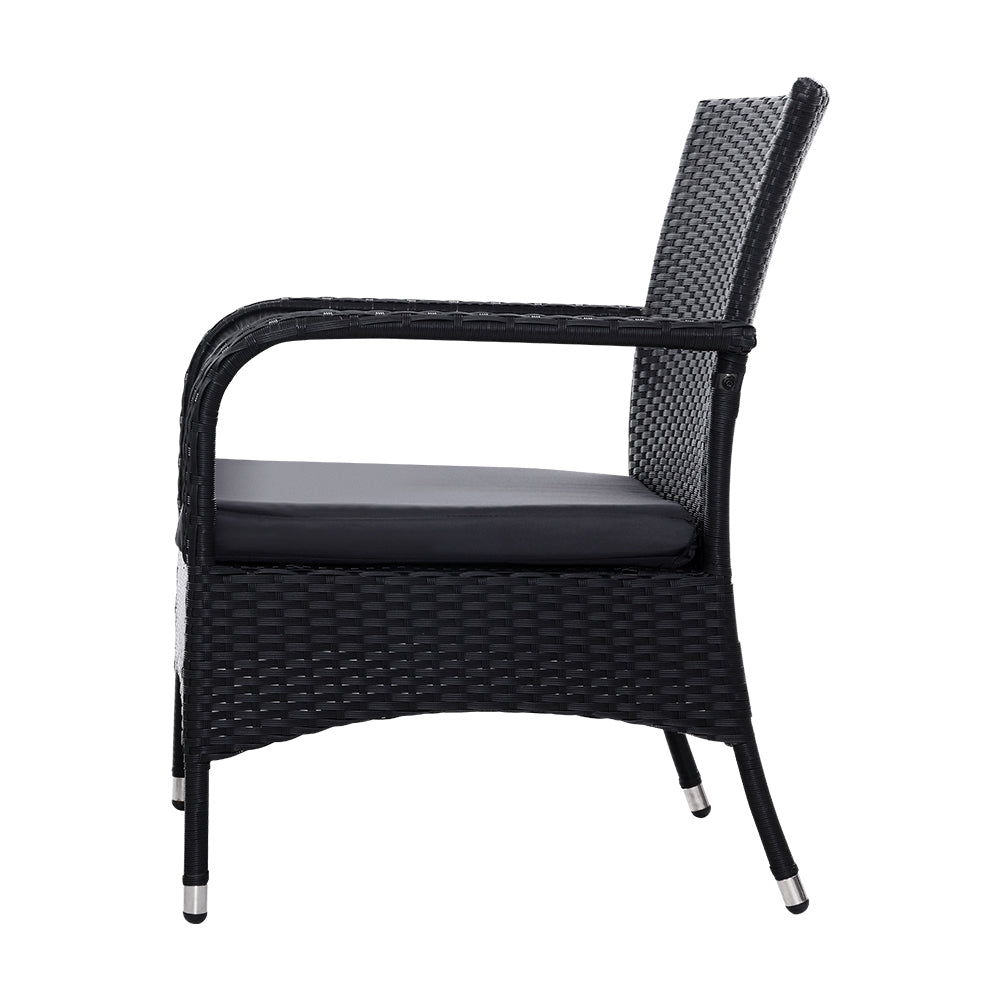 Noah 2-Seater Patio Wicker Conversation Chairs Table 3-Piece Outdoor Furniture - Black