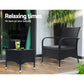 Noah 2-Seater Patio Wicker Conversation Chairs Table 3-Piece Outdoor Furniture - Black