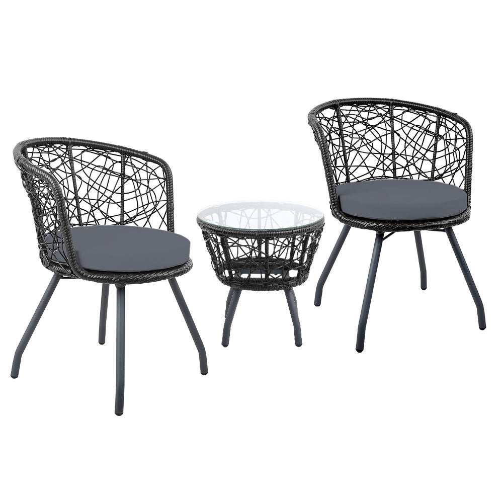 Eastwood 2-Seater Chair and Table 3-Piece Outdoor Patio Set - Black