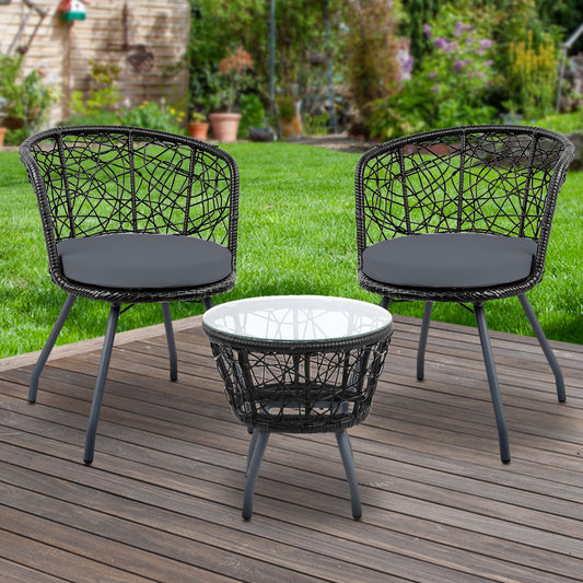 Eastwood 2-Seater Chair and Table 3-Piece Outdoor Patio Set - Black