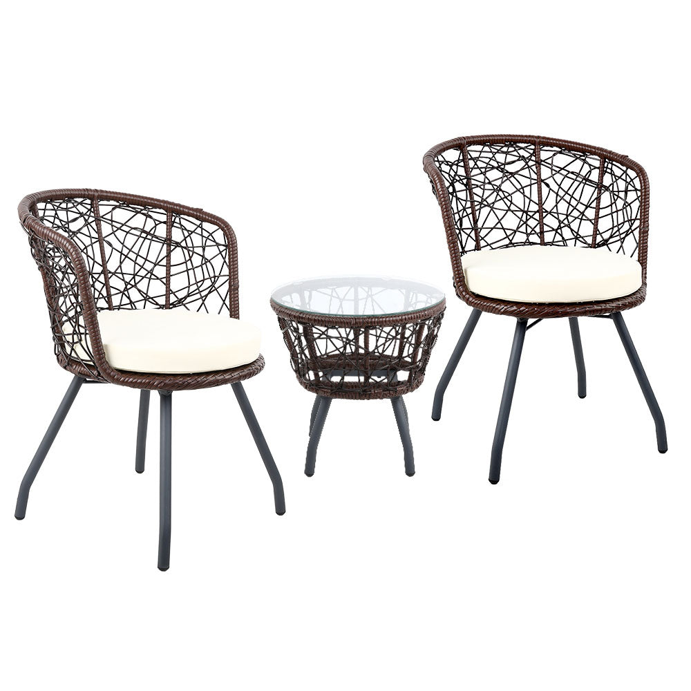 Eastwood 2-Seater Chair and Table 3-Piece Outdoor Patio Set - Brown