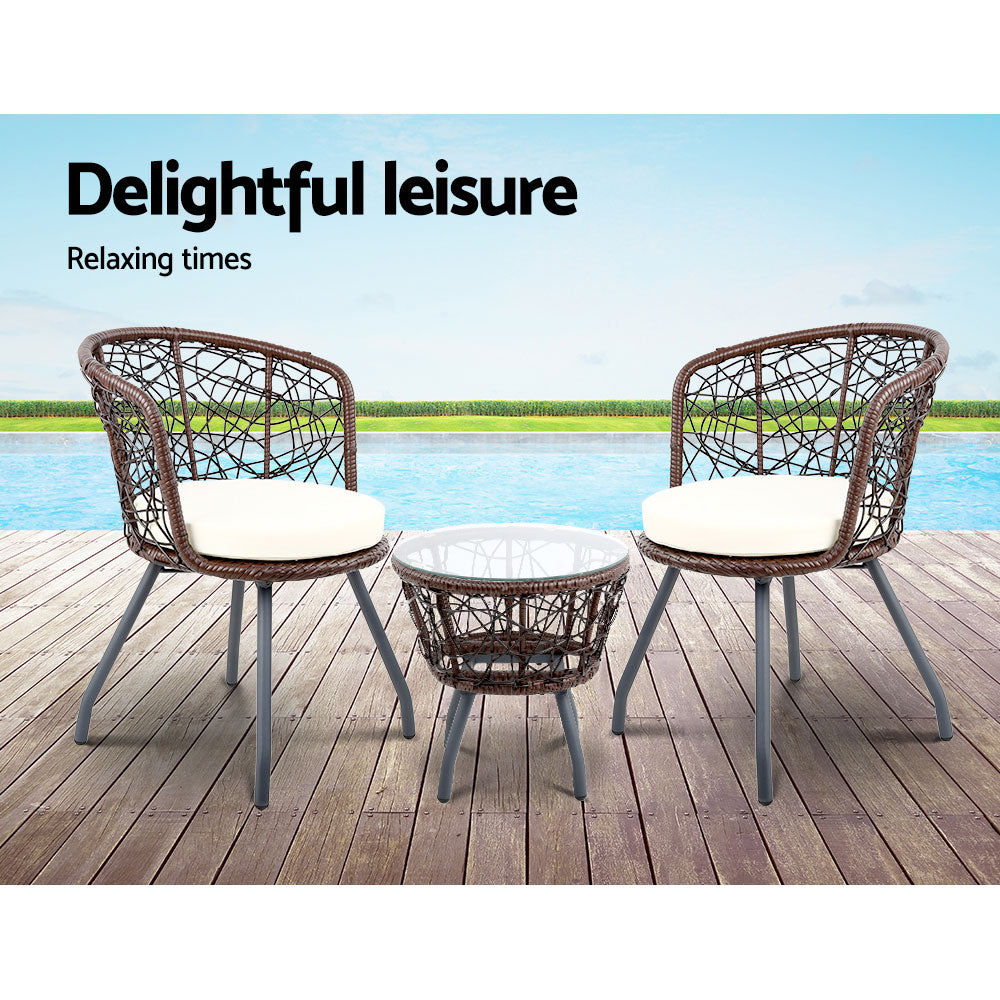 Eastwood 2-Seater Chair and Table 3-Piece Outdoor Patio Set - Brown