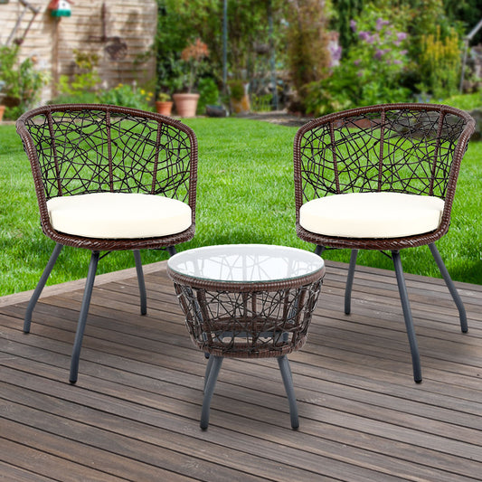 Eastwood 2-Seater Chair and Table 3-Piece Outdoor Patio Set - Brown