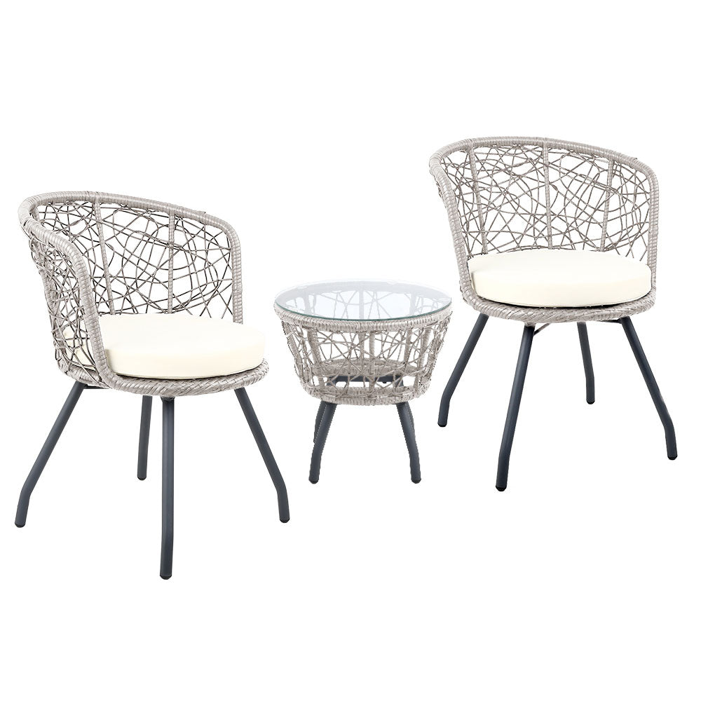 Eastwood 2-Seater Chair and Table 3-Piece Outdoor Patio Set - Grey