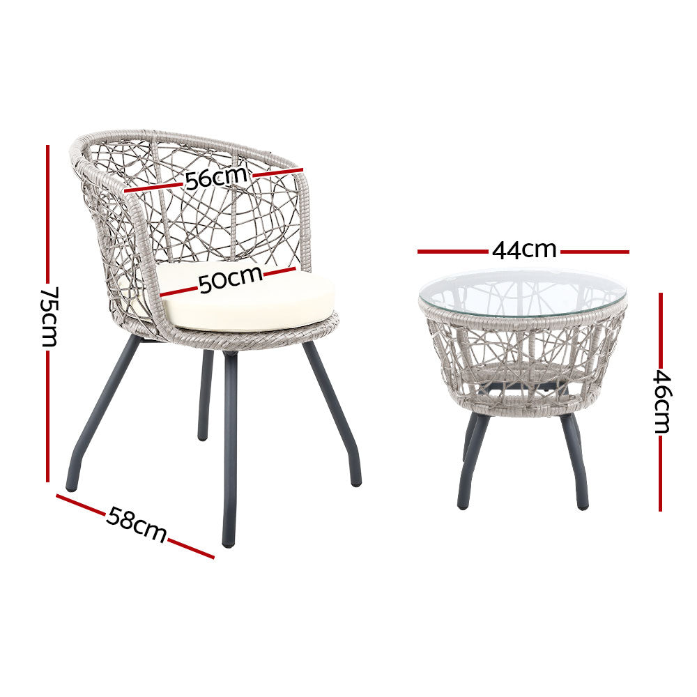 Eastwood 2-Seater Chair and Table 3-Piece Outdoor Patio Set - Grey