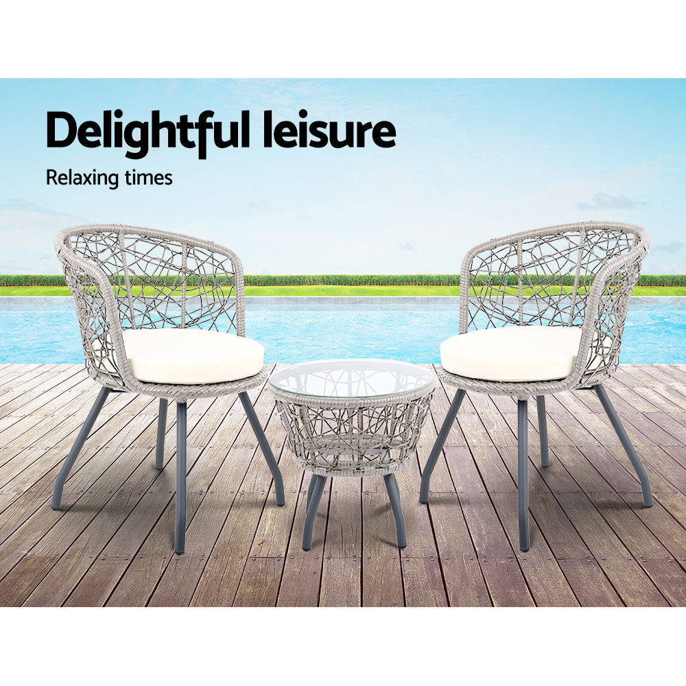 Eastwood 2-Seater Chair and Table 3-Piece Outdoor Patio Set - Grey