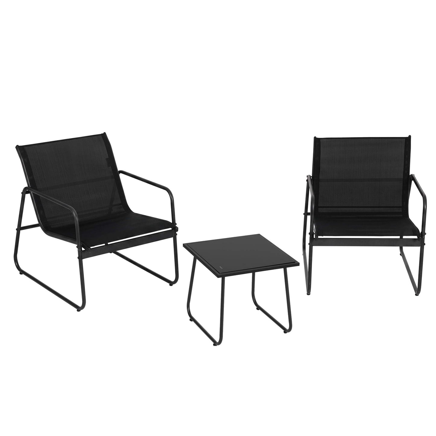 Nayeli 3-Piece Outdoor Bistro Set Table and Chairs Steel Dining Chair Patio Furniture Textilene - Black