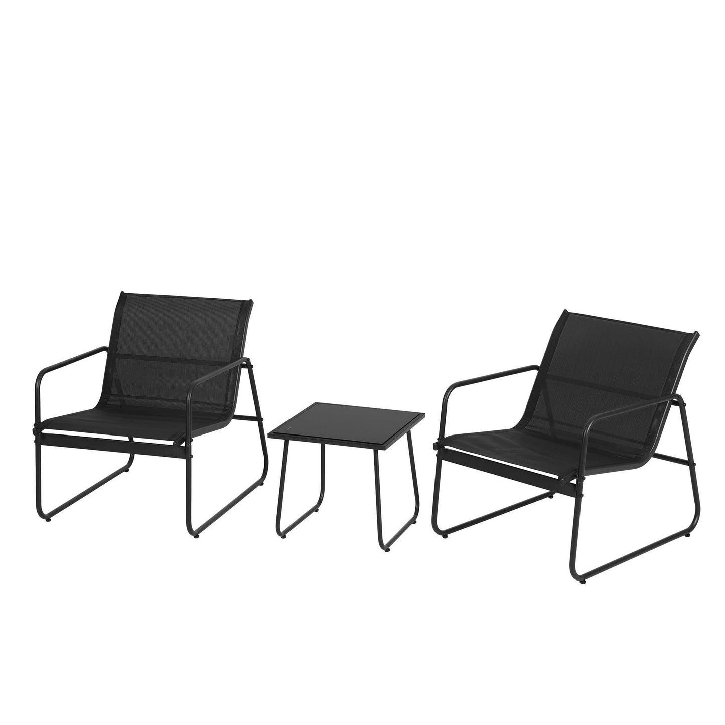 Nayeli 3-Piece Outdoor Bistro Set Table and Chairs Steel Dining Chair Patio Furniture Textilene - Black