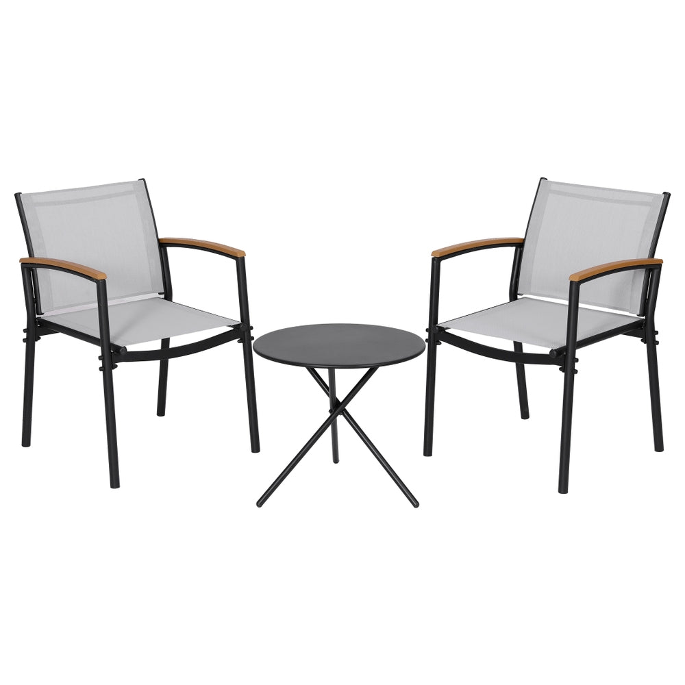 Nayeli 3-Piece Outdoor Bistro Set Table and Chairs Steel Dining Chair Patio Furniture Textilene - Grey