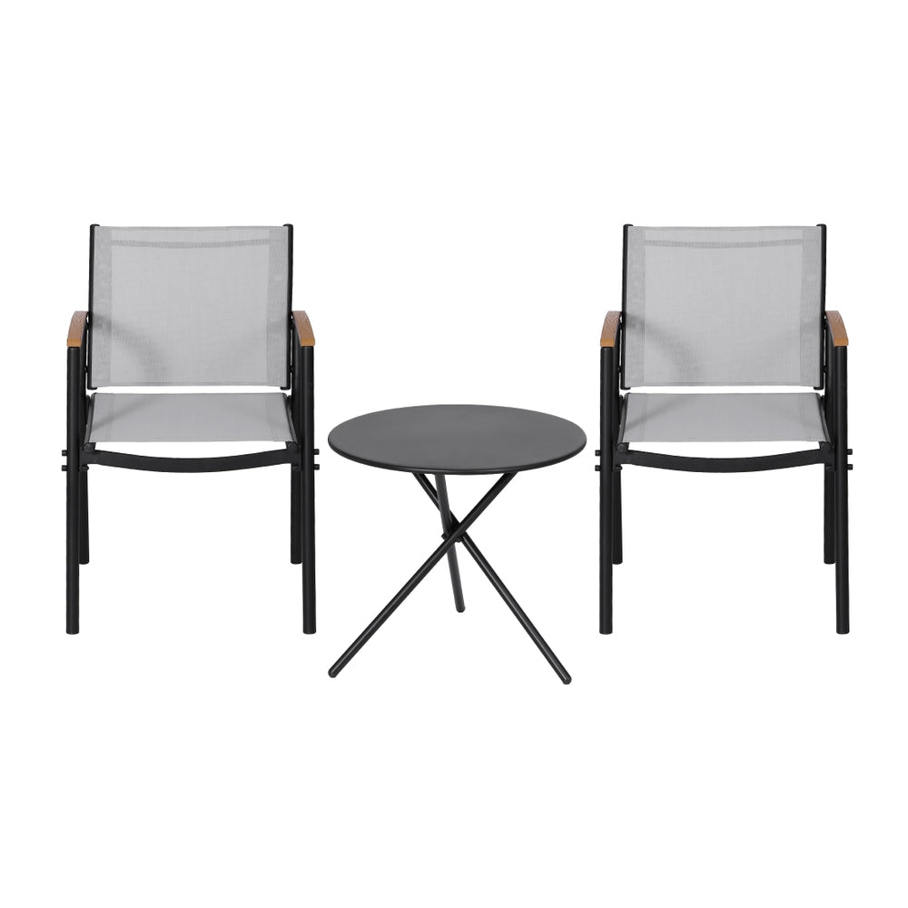 Nayeli 3-Piece Outdoor Bistro Set Table and Chairs Steel Dining Chair Patio Furniture Textilene - Grey