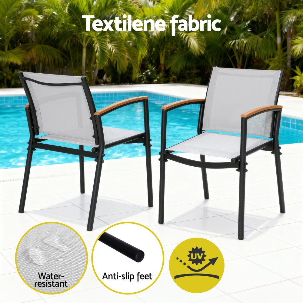 Nayeli 3-Piece Outdoor Bistro Set Table and Chairs Steel Dining Chair Patio Furniture Textilene - Grey