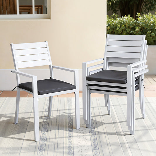 Rylian Set of 4 Outdoor Dining Chairs Stackable Aluminum Lounge Chair Patio Furniture - White