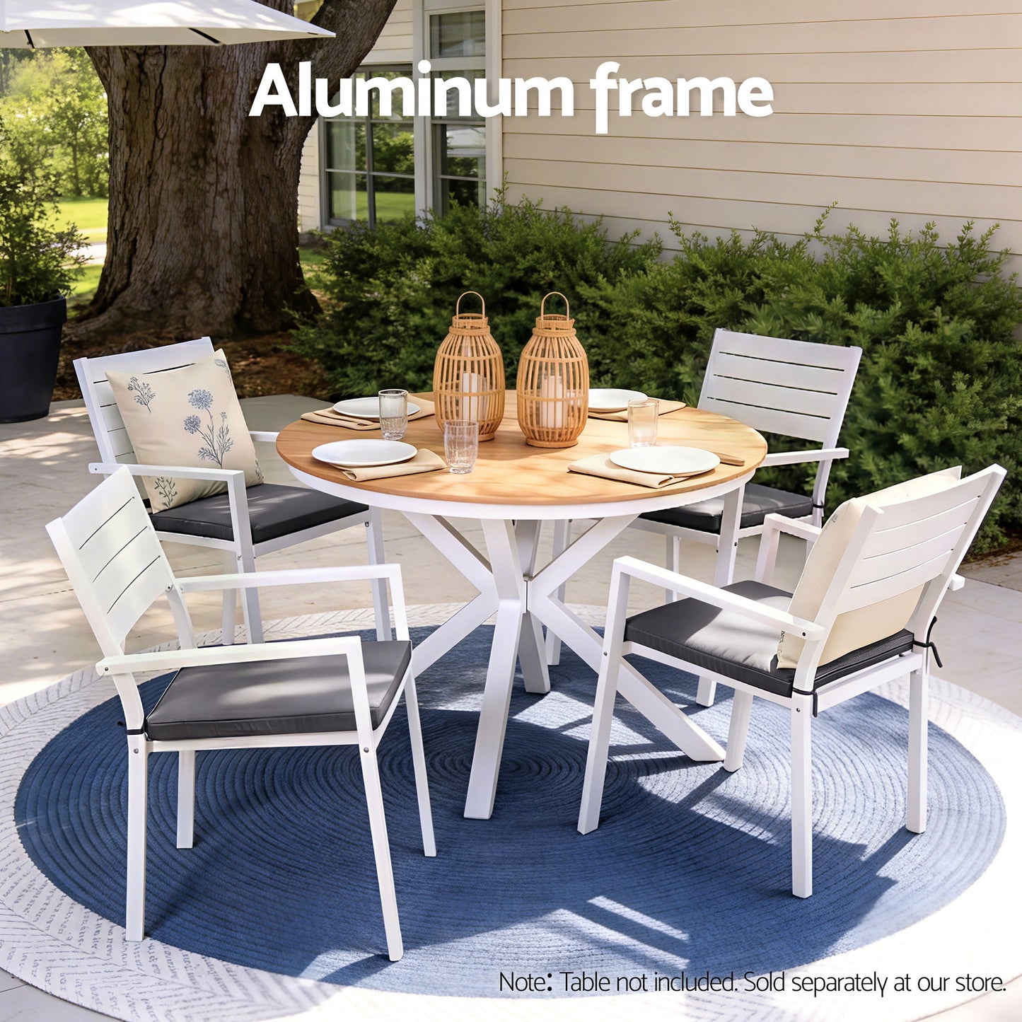 Rylian Set of 4 Outdoor Dining Chairs Stackable Aluminum Lounge Chair Patio Furniture - White