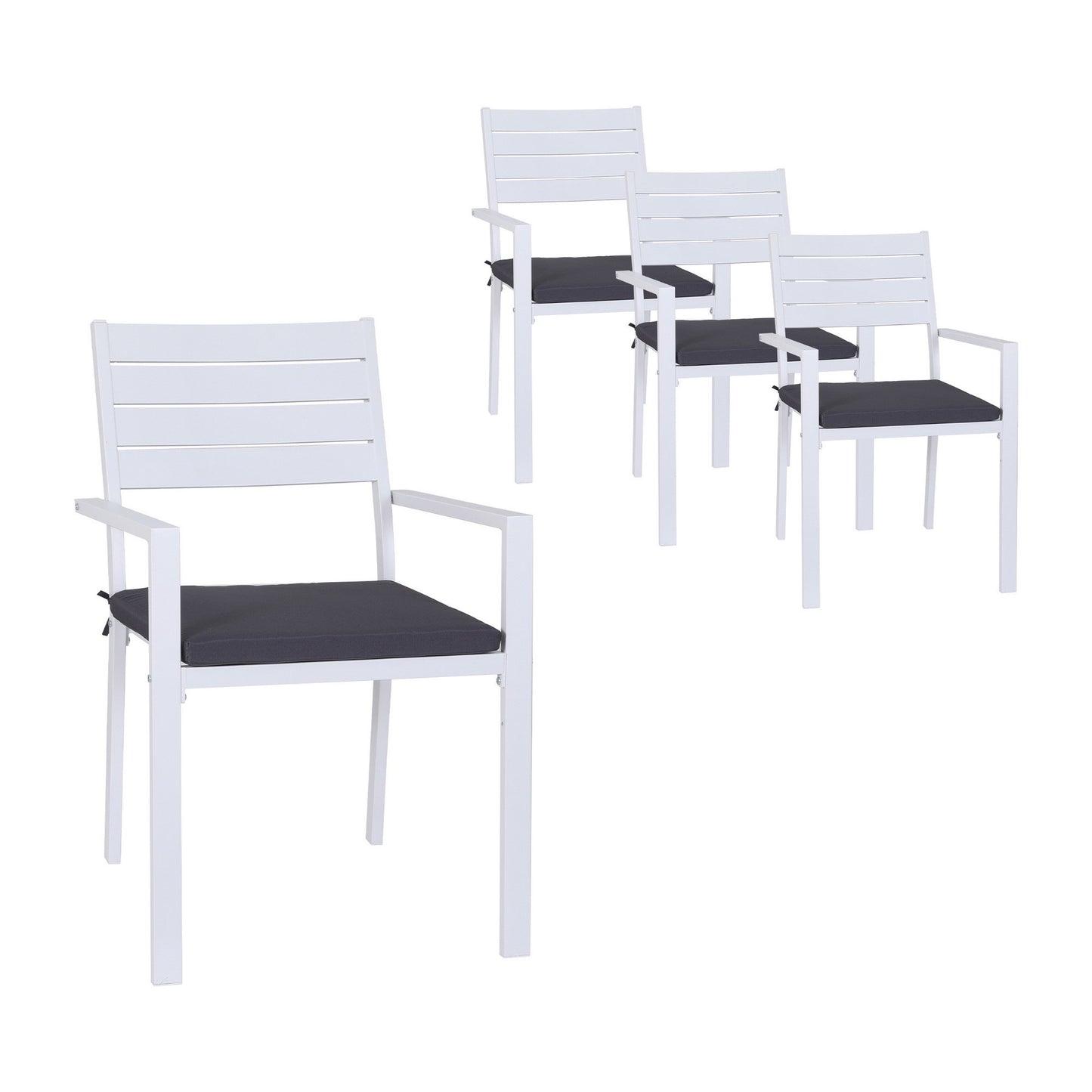 Rylian Set of 4 Outdoor Dining Chairs Stackable Aluminum Lounge Chair Patio Furniture - White