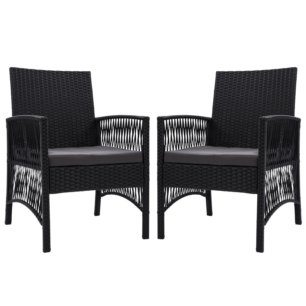 Mitchell Set of 2 Outdoor Dining Chairs Patio Furniture Wicker Lounge Chair Garden - Black