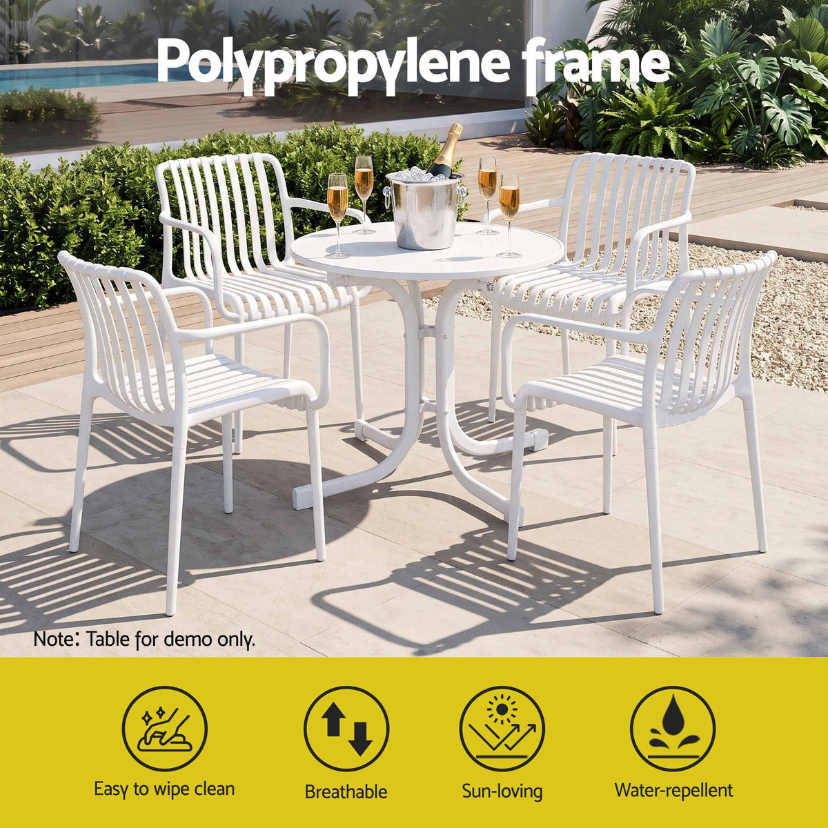 Yorkton Set of 4 Outdoor Dining Chairs Patio Furniture PP Stackable Chair Garden - White