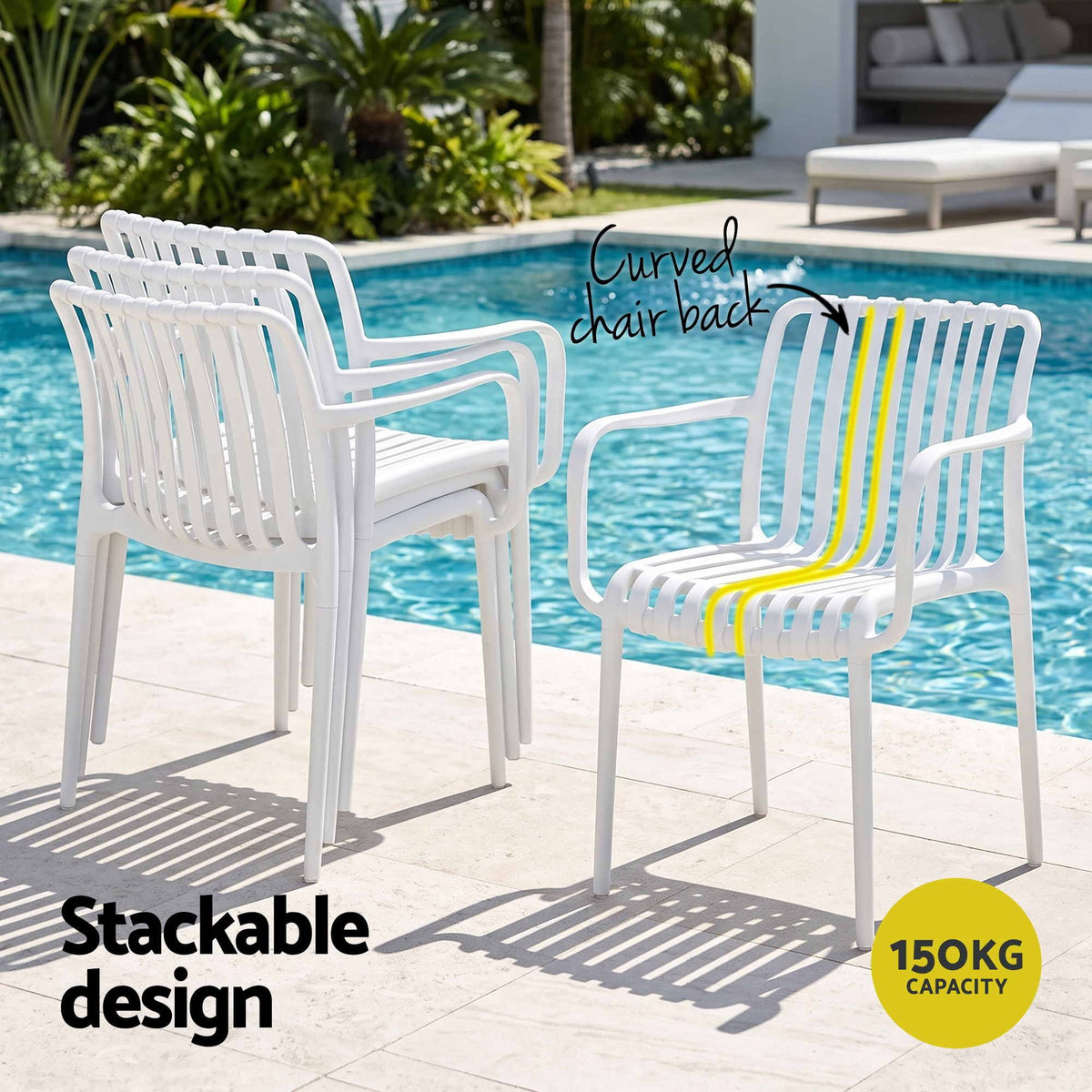 Yorkton Set of 4 Outdoor Dining Chairs Patio Furniture PP Stackable Chair Garden - White