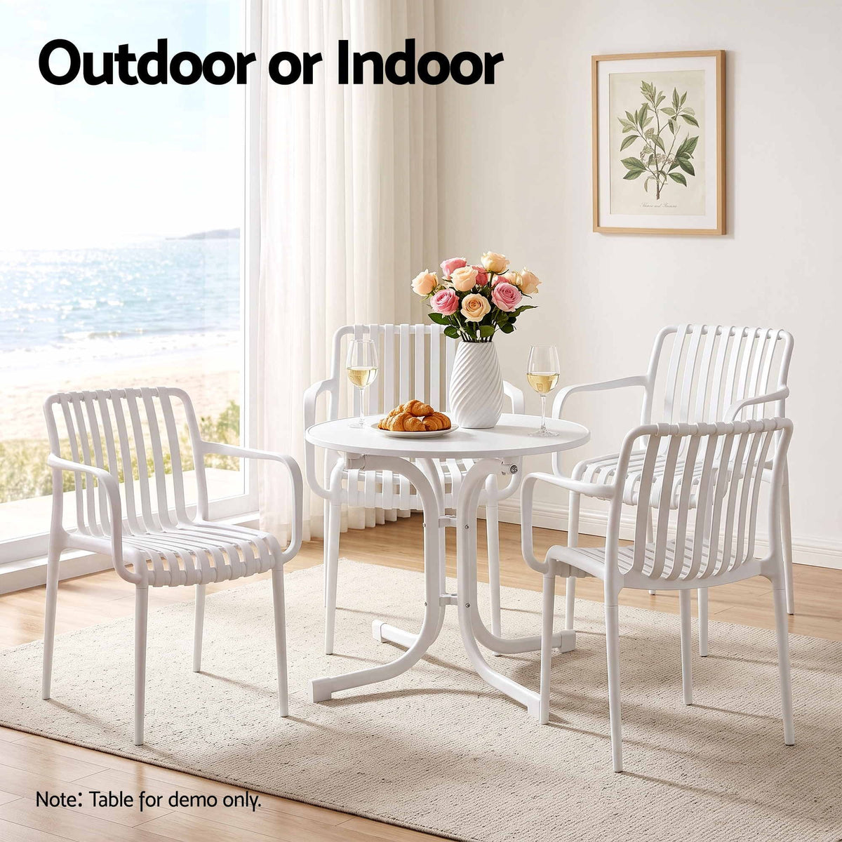 Yorkton Set of 4 Outdoor Dining Chairs Patio Furniture PP Stackable Chair Garden - White