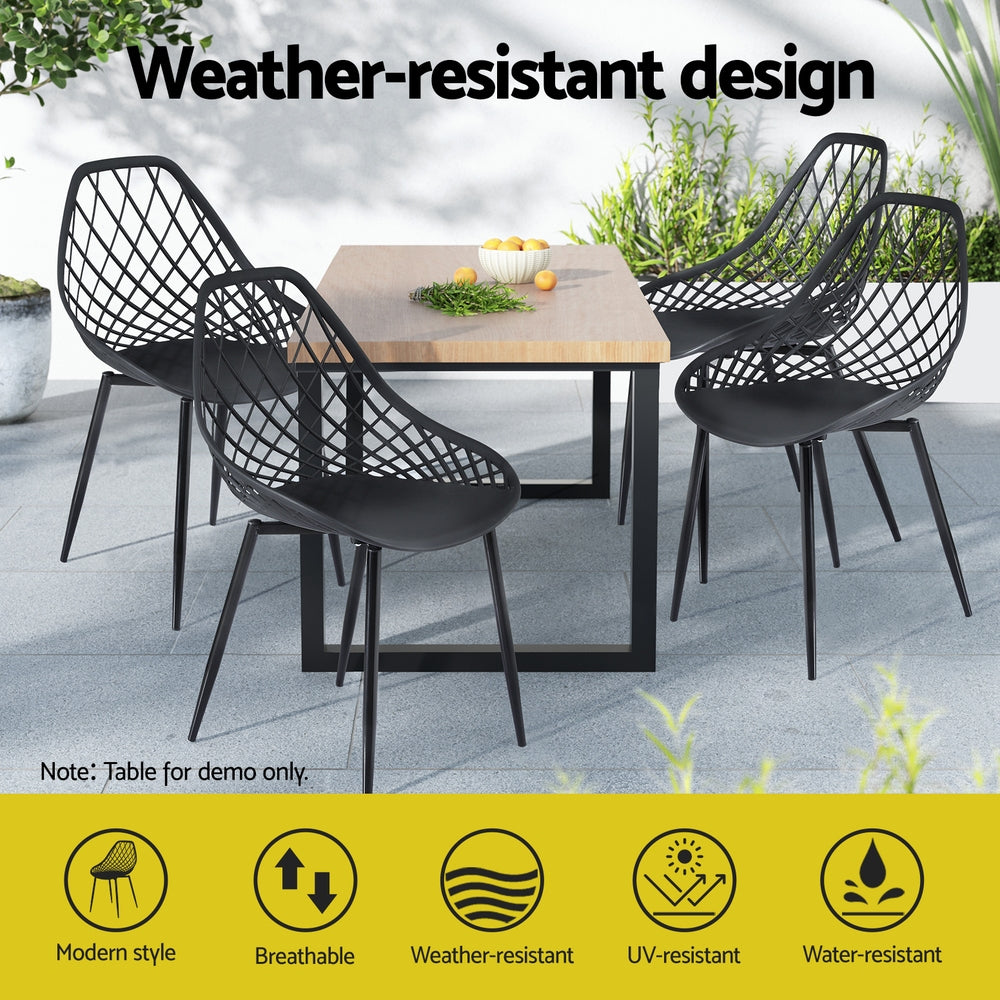 Oriana Set of 4 Outdoor Dining Chairs PP Lounge Chair Patio Garden Furniture - Black