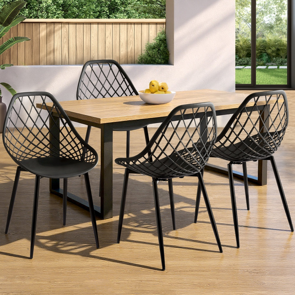 Oriana Set of 4 Outdoor Dining Chairs PP Lounge Chair Patio Garden Furniture - Black