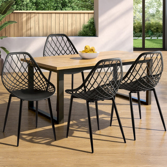 Oriana Set of 4 Outdoor Dining Chairs PP Lounge Chair Patio Garden Furniture - Black