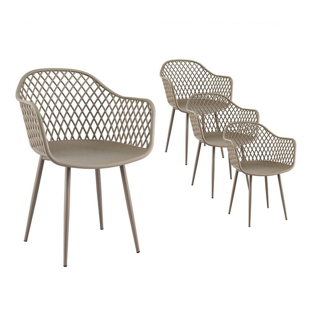 Lucette Set of 4 Outdoor Dining Chairs PP Lounge Chair Patio Furniture Garden - Coffee