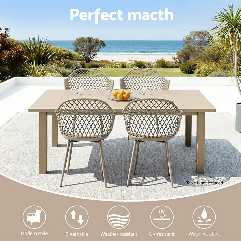 Lucette Set of 4 Outdoor Dining Chairs PP Lounge Chair Patio Furniture Garden - Coffee