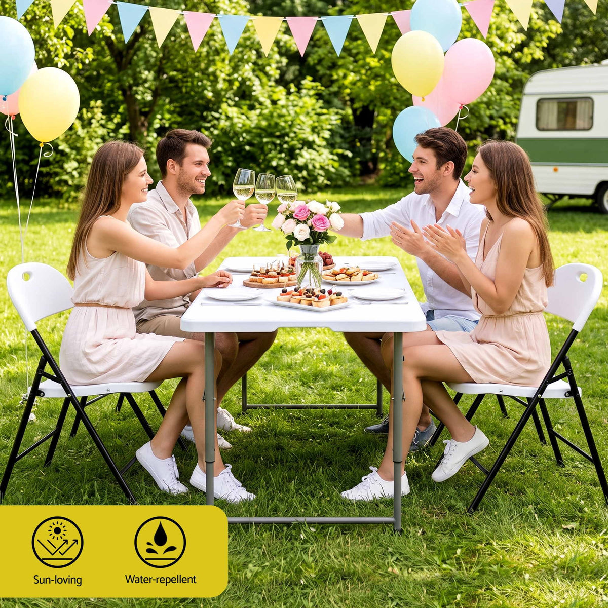 Langley Set of 4 Outdoor Dining Chairs PP Folding Chair Patio Garden Furniture - White