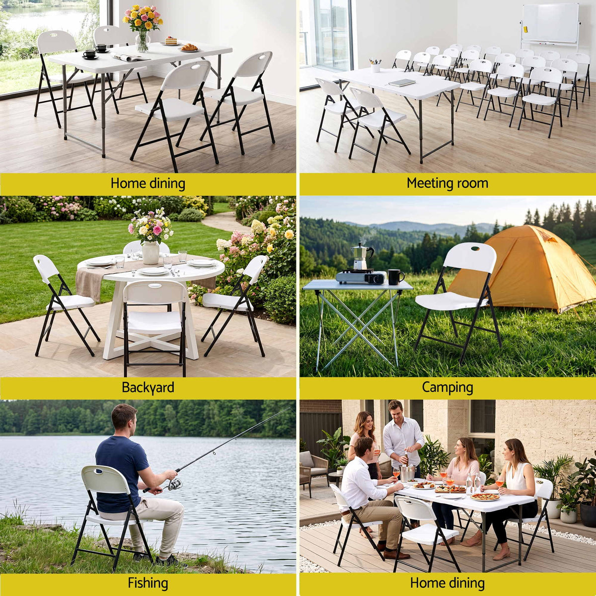 Langley Set of 4 Outdoor Dining Chairs PP Folding Chair Patio Garden Furniture - White