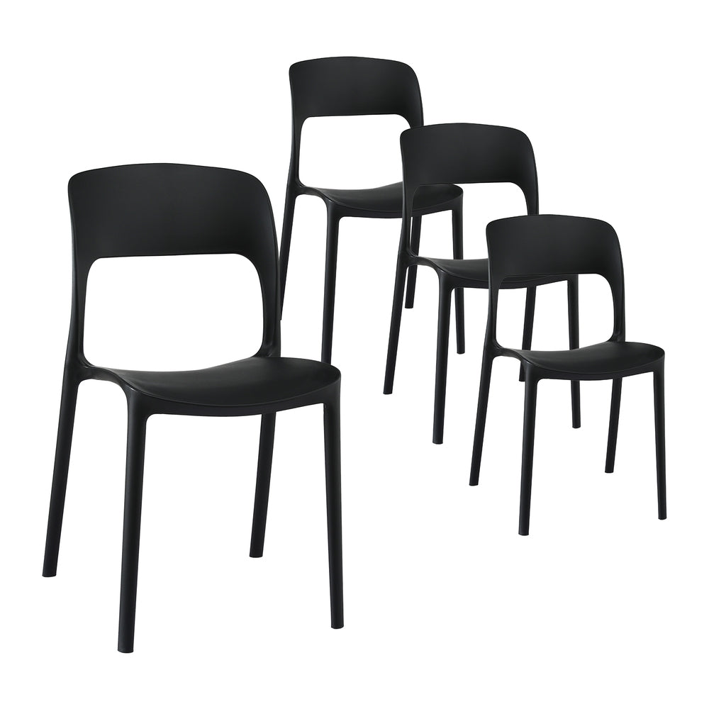 Cassiel Set of 4 Outdoor Dining Chairs Stackable PP Patio Chair Garden Furniture - Black
