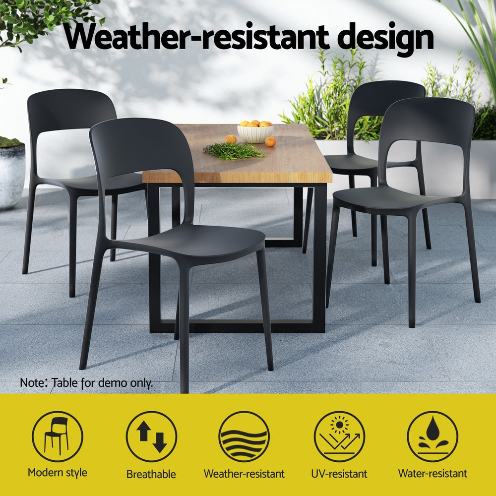 Cassiel Set of 4 Outdoor Dining Chairs Stackable PP Patio Chair Garden Furniture - Black
