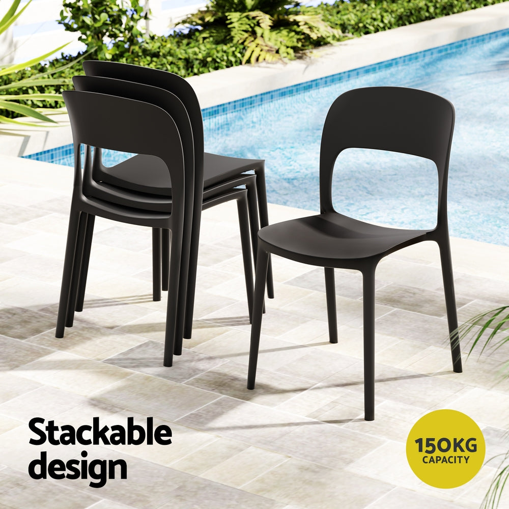 Cassiel Set of 4 Outdoor Dining Chairs Stackable PP Patio Chair Garden Furniture - Black