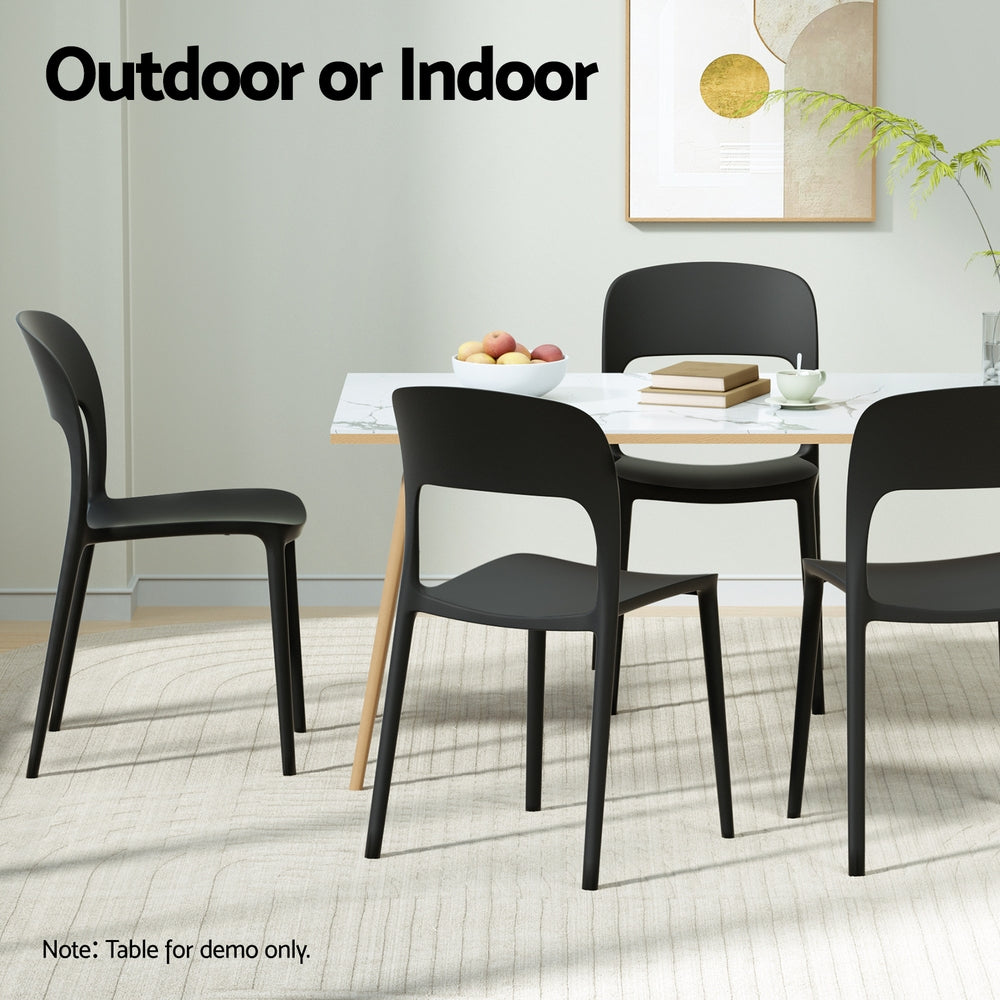 Cassiel Set of 4 Outdoor Dining Chairs Stackable PP Patio Chair Garden Furniture - Black