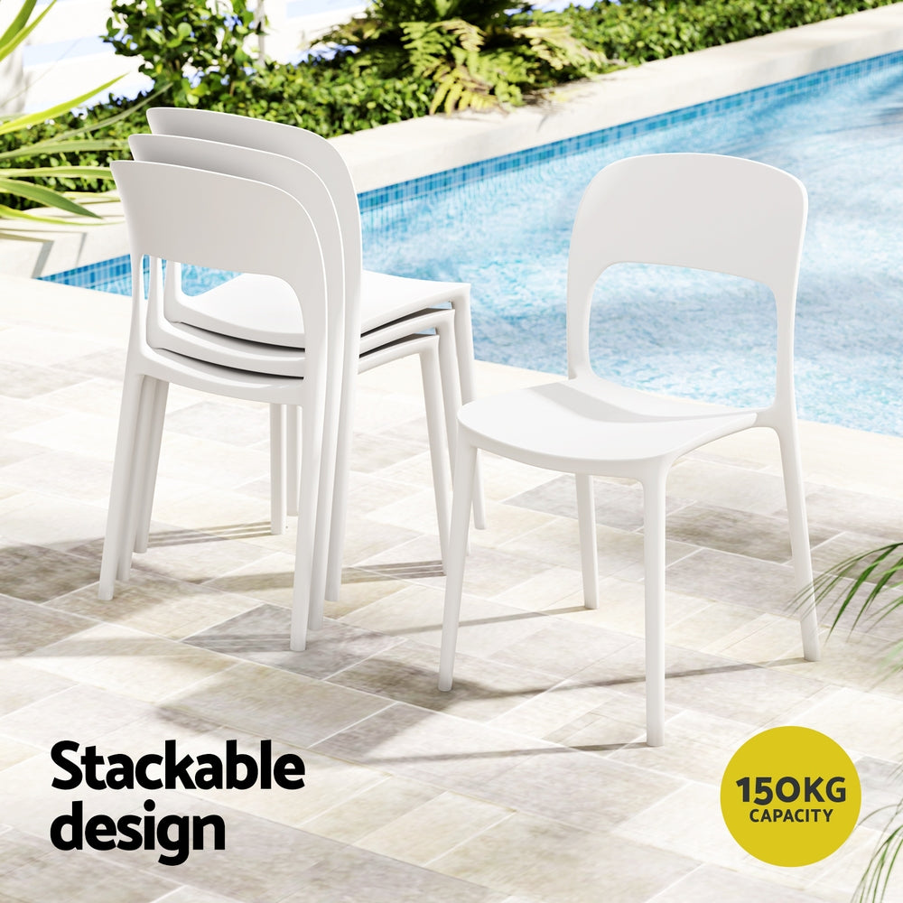 Cassiel Set of 4 Outdoor Dining Chairs Stackable PP Patio Chair Garden Furniture - White