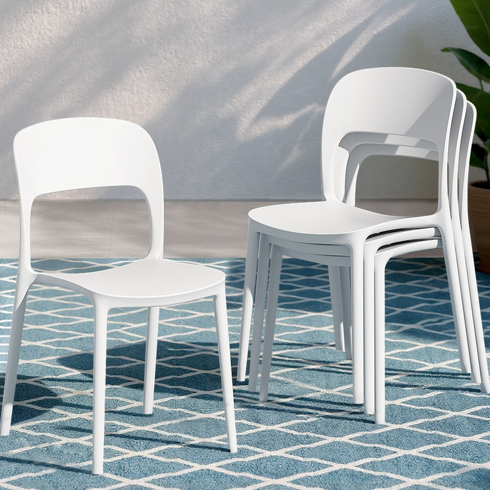 Cassiel Set of 4 Outdoor Dining Chairs Stackable PP Patio Chair Garden Furniture - White