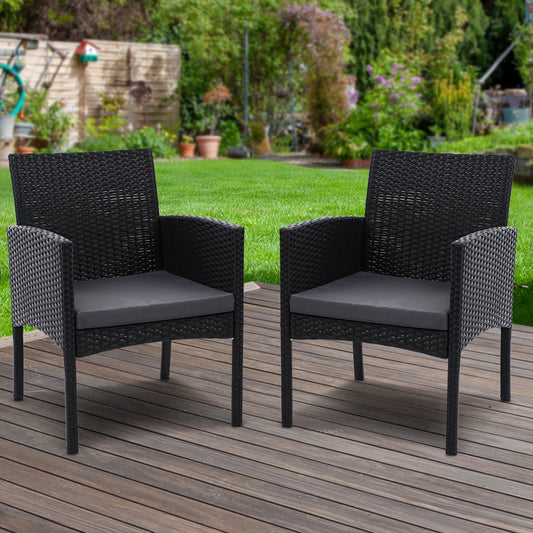 Kenneth Set of 2 Outdoor Dining Chairs Patio Furniture Rattan Lounge Chair XL - Black