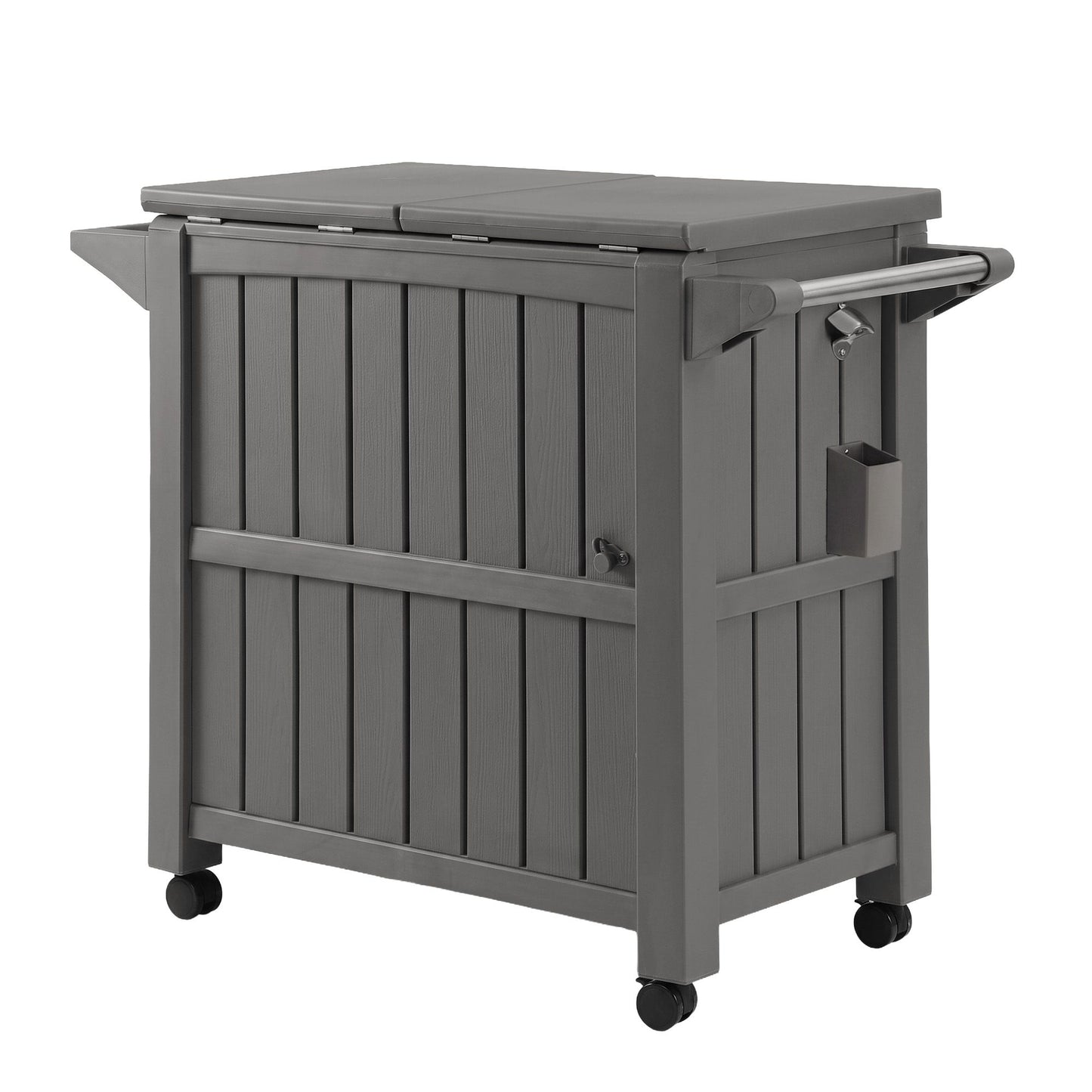 Outdoor Storage Cabinet Box 80L Ice Bucket Cooler Rolling Serving Cart Kitchen Trolley Brown