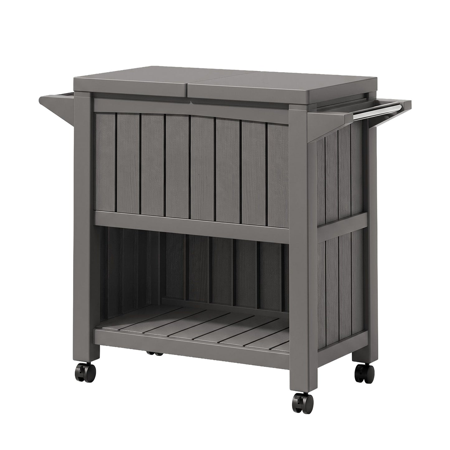 Outdoor Storage Cabinet Box 80L Ice Bucket Cooler Rolling Serving Cart Kitchen Trolley Brown