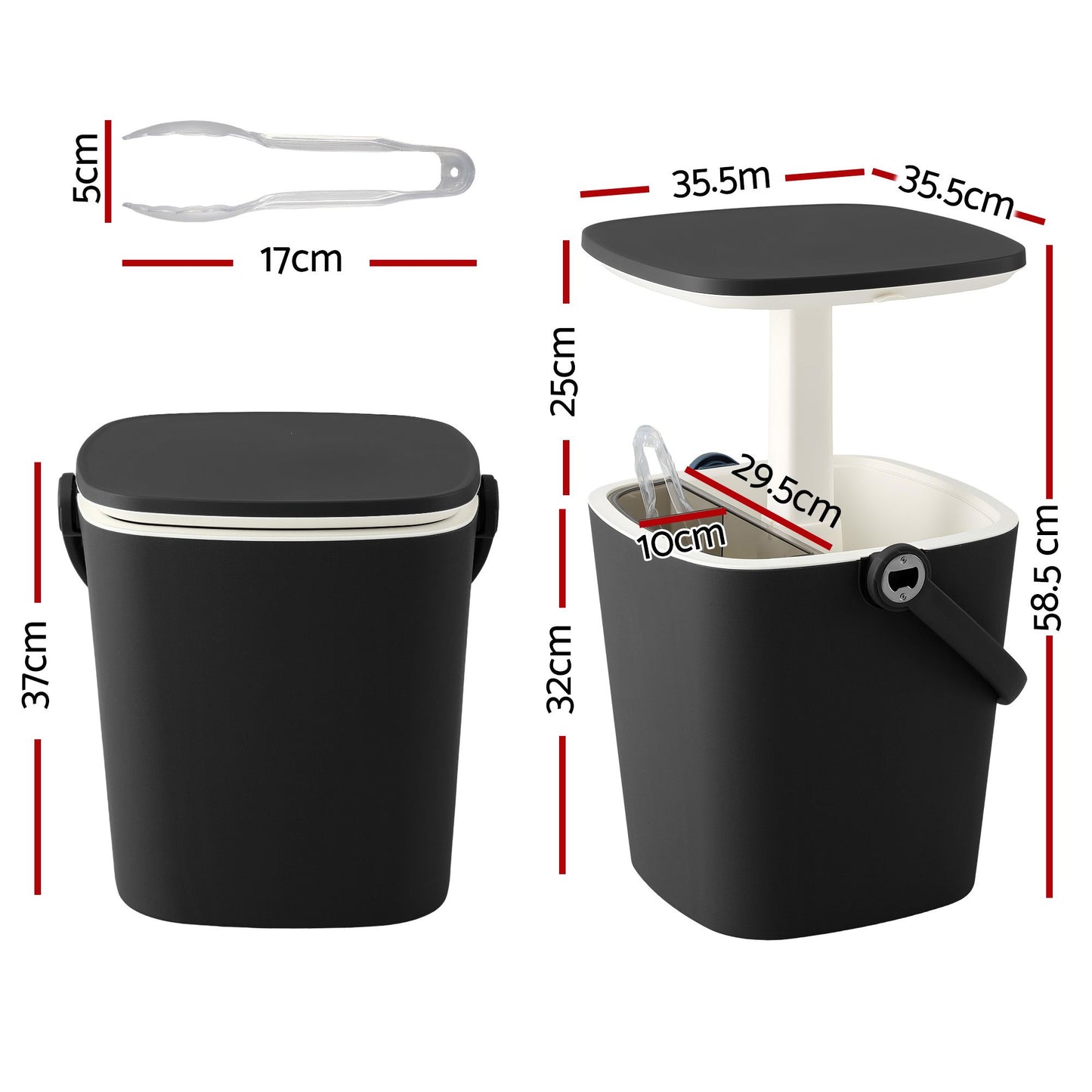 2-in-1 Outdoor Bar Table Portable Wine Cooler 15L Ice Bucket Tong Black