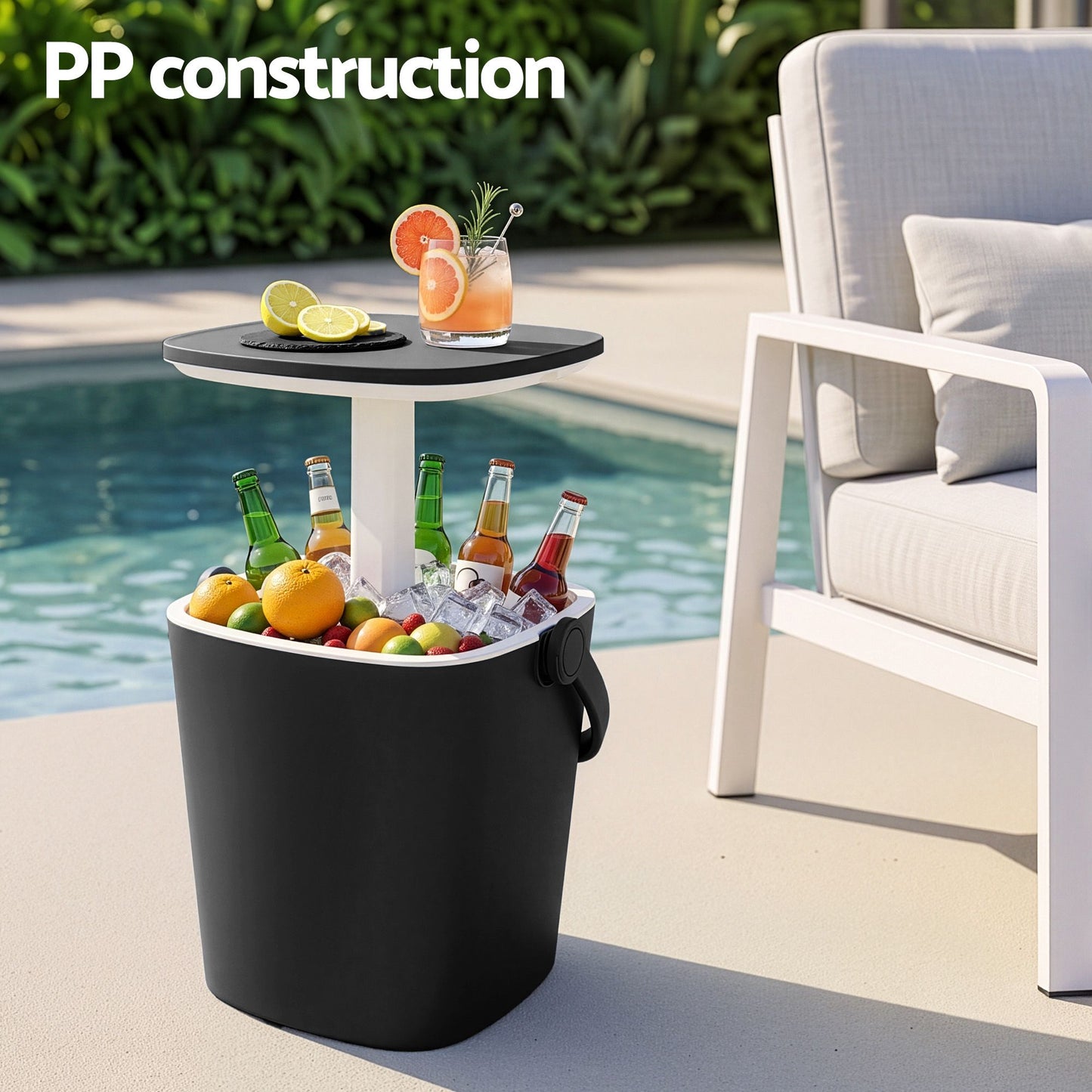2-in-1 Outdoor Bar Table Portable Wine Cooler 15L Ice Bucket Tong Black