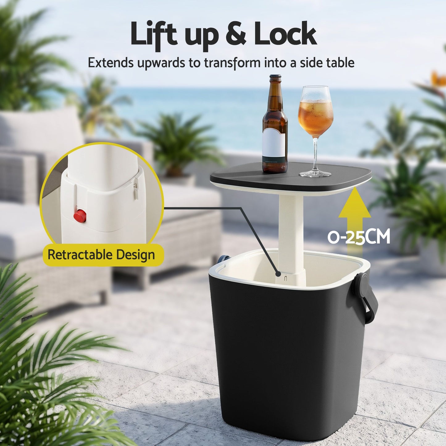 2-in-1 Outdoor Bar Table Portable Wine Cooler 15L Ice Bucket Tong Black