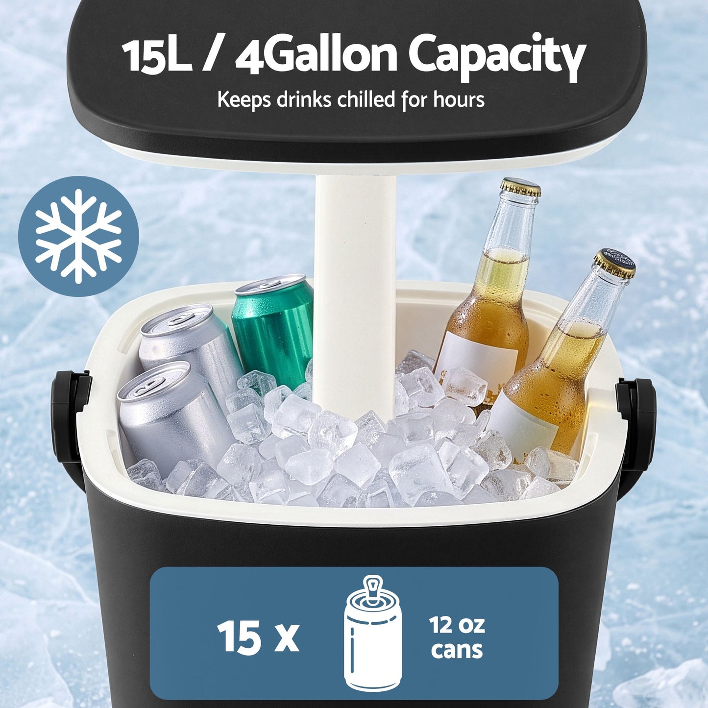 2-in-1 Outdoor Bar Table Portable Wine Cooler 15L Ice Bucket Tong Black