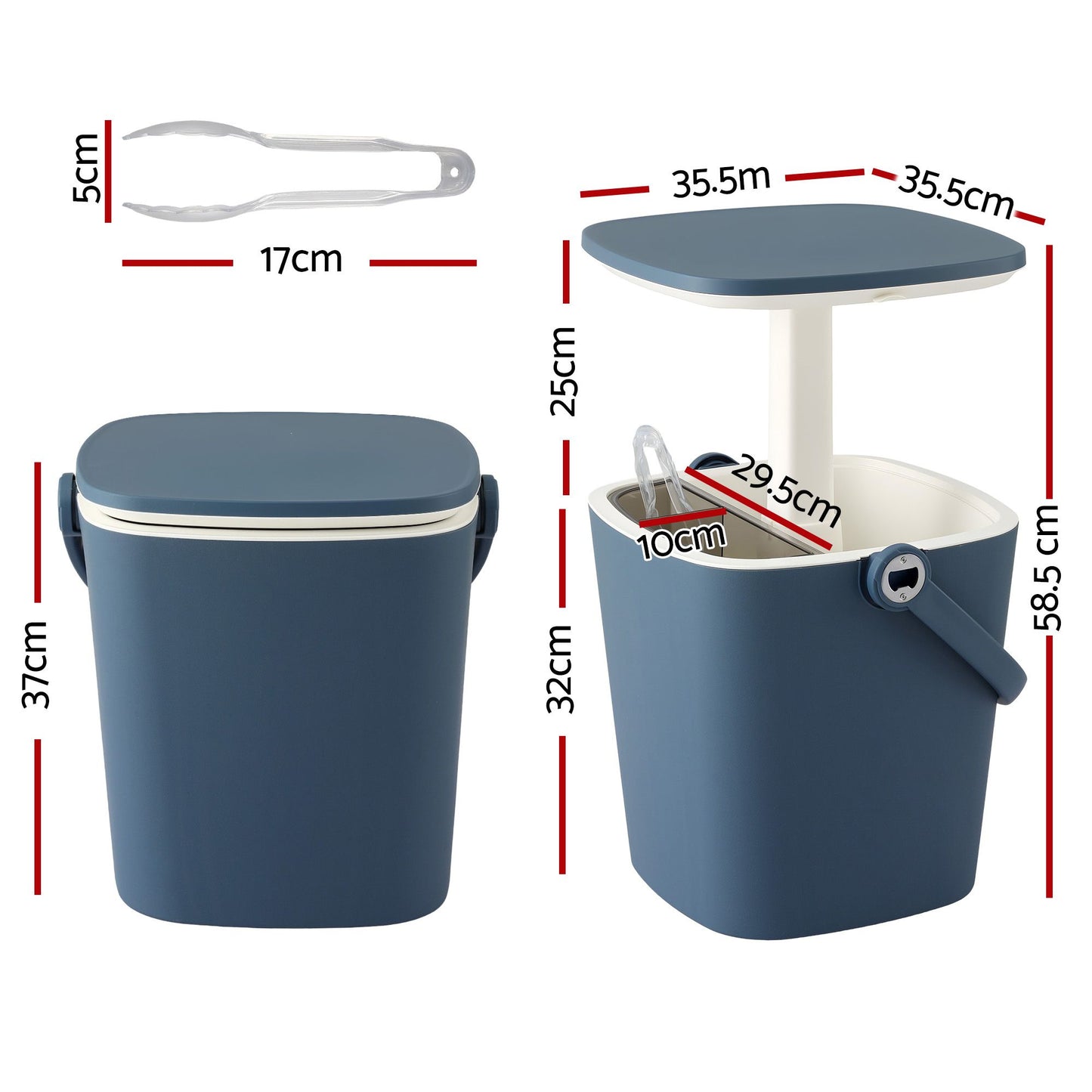 2-in-1 Outdoor Bar Table Portable Ice Bucket Cooler 15L Tong Blue
