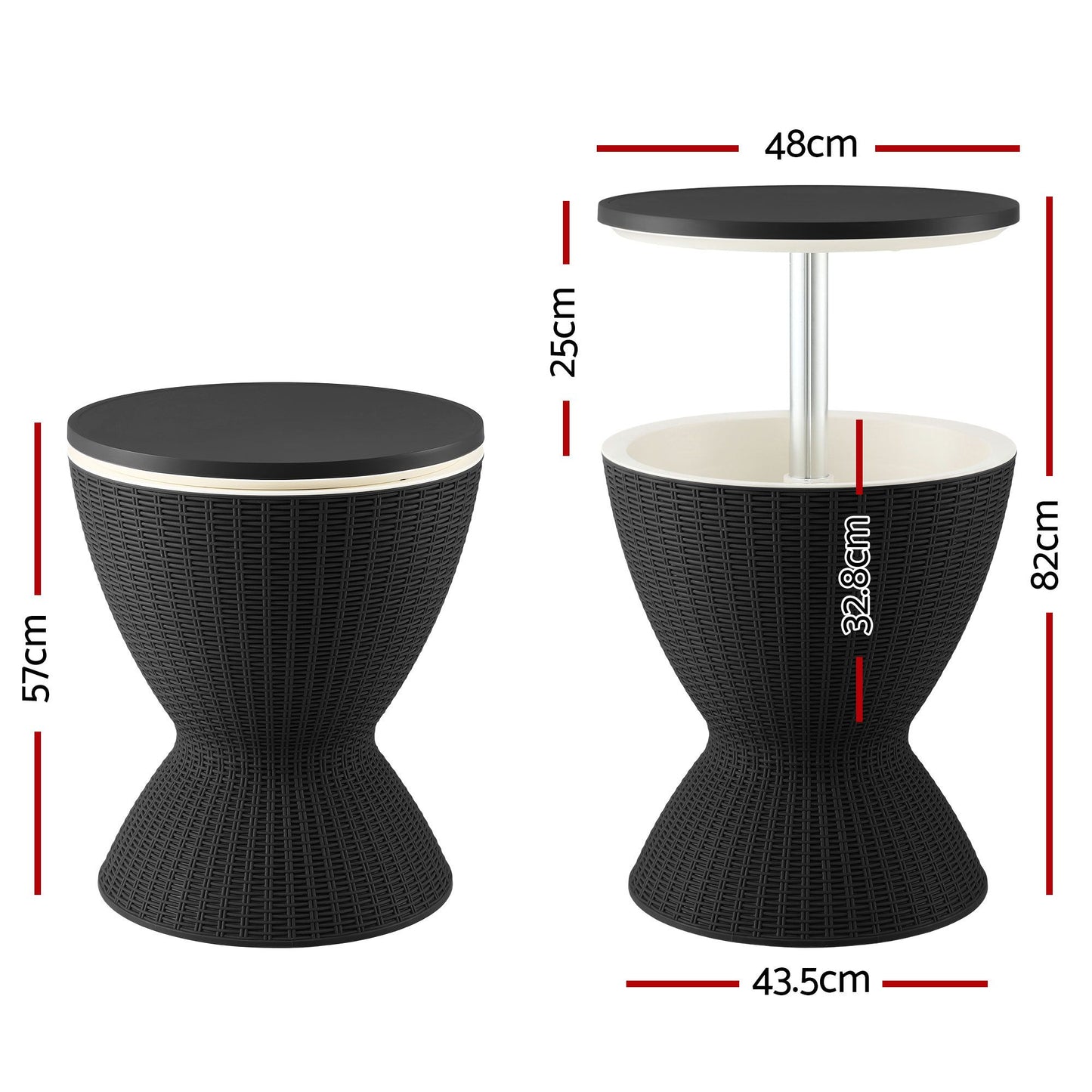 Outdoor Bar Table Portable Ice Bucket Cooler 30L Adjustable Top Black