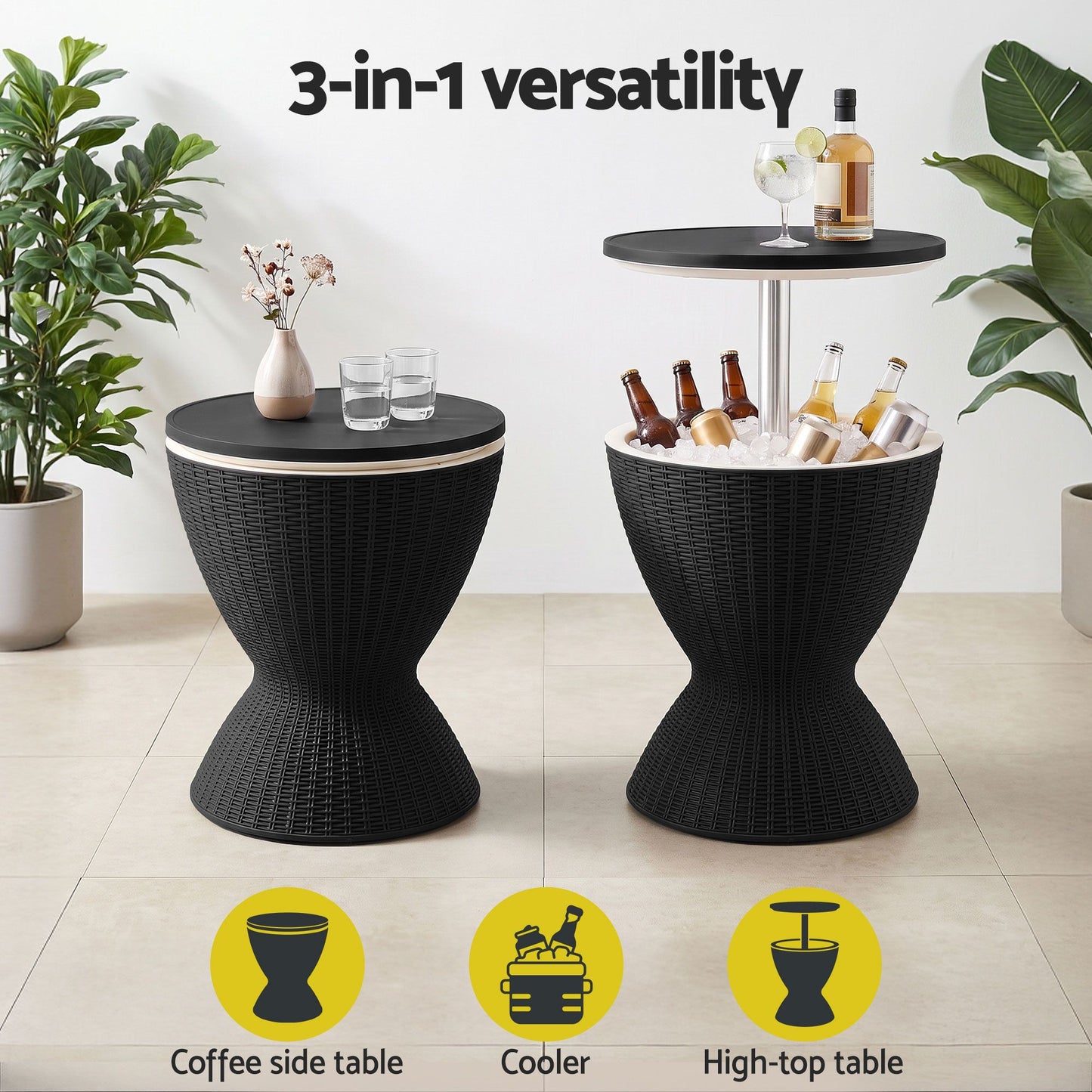 Outdoor Bar Table Portable Ice Bucket Cooler 30L Adjustable Top Black