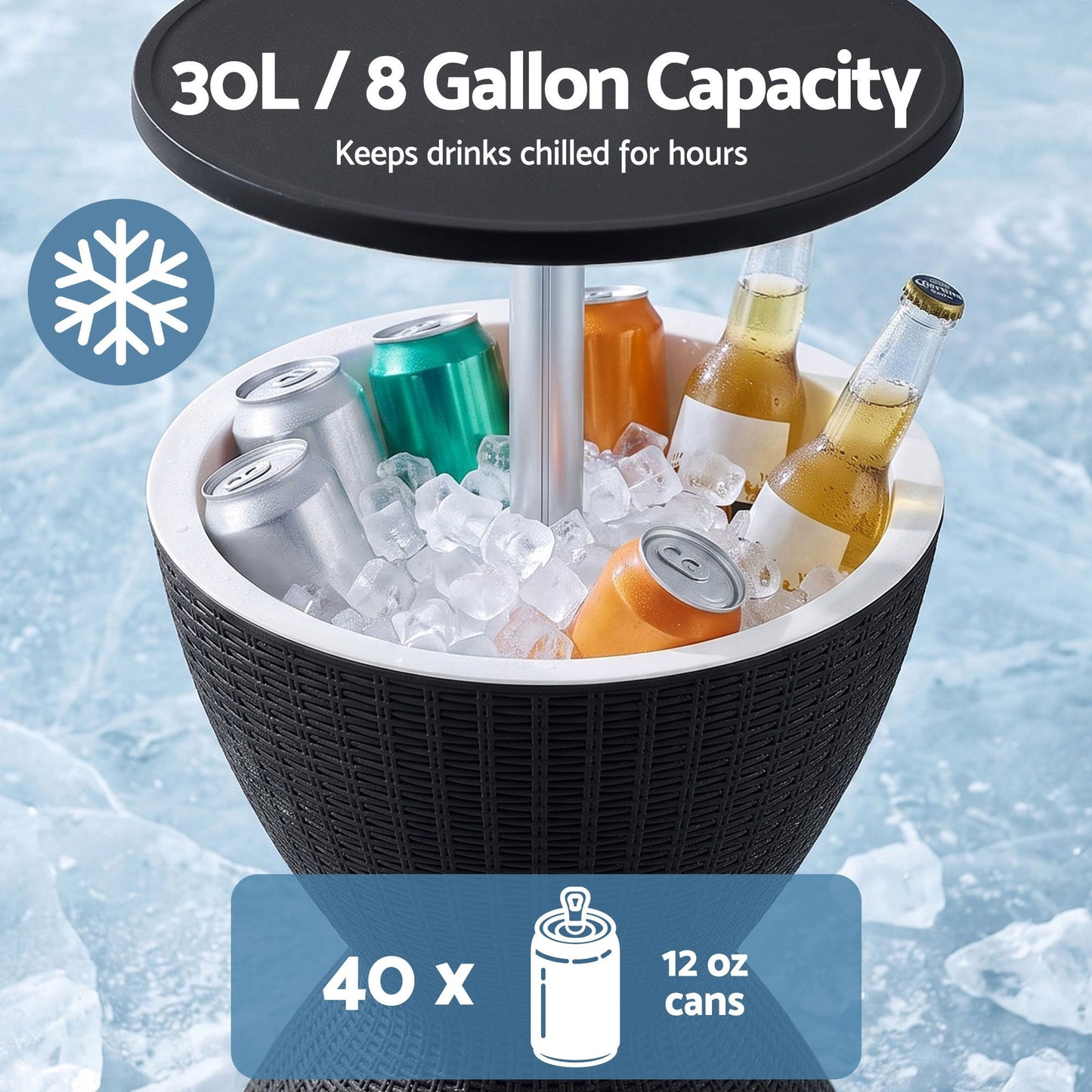 Outdoor Bar Table Portable Ice Bucket Cooler 30L Adjustable Top Black